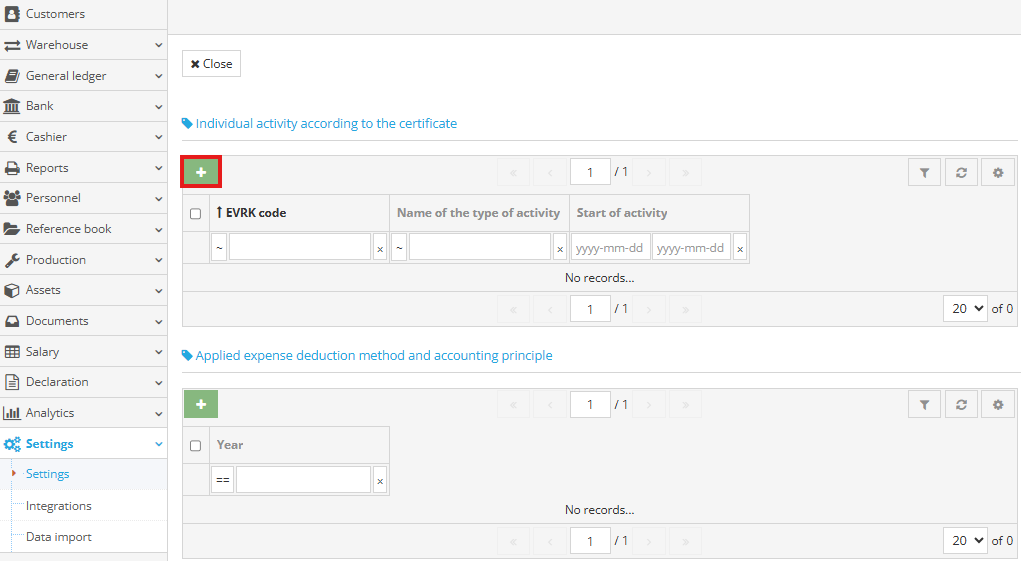 Individual activity certificate EVRK code entry