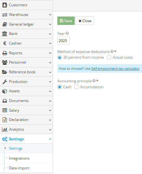 Selecting expense deduction method and accounting principle