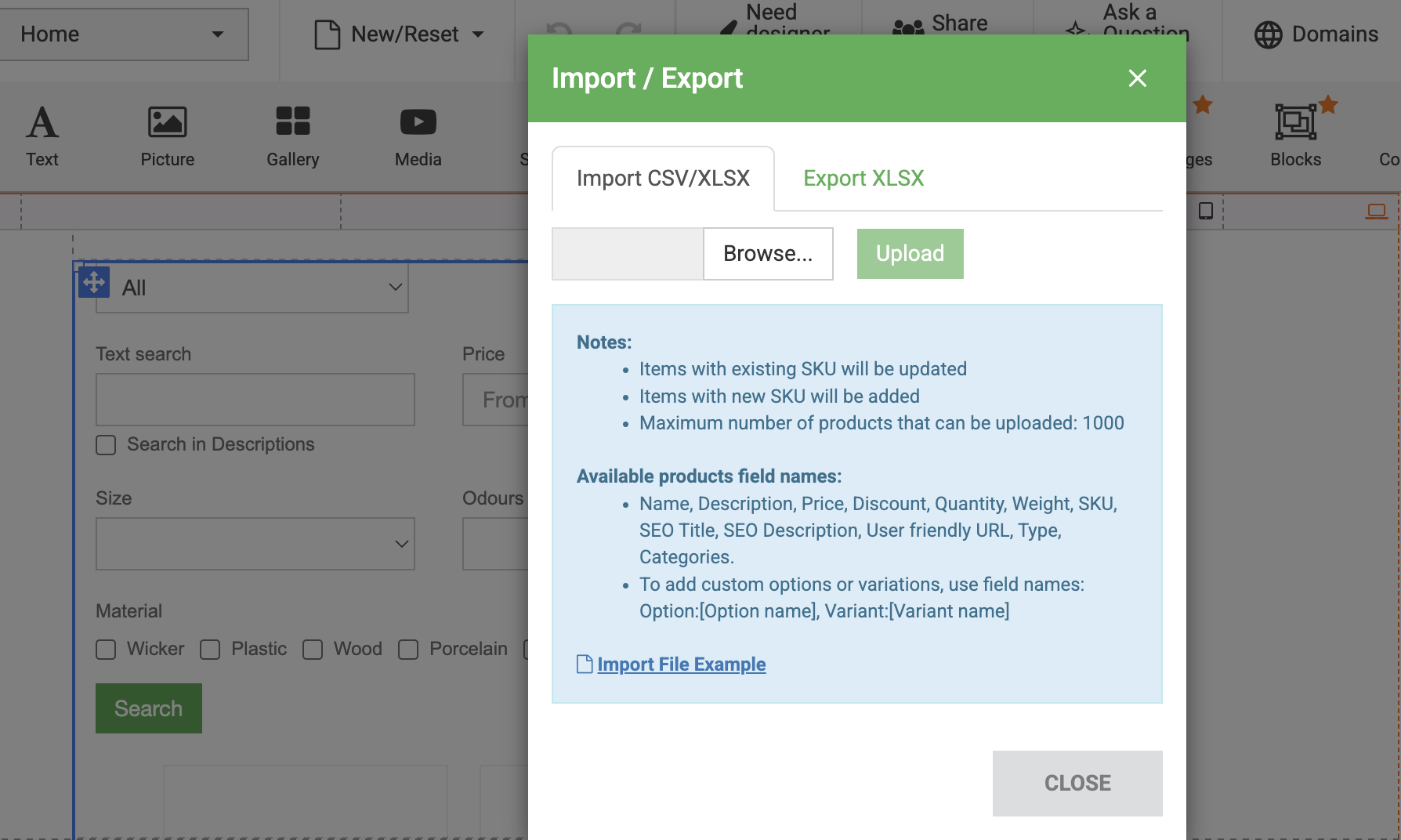 Preview of product import process Preview of product import process