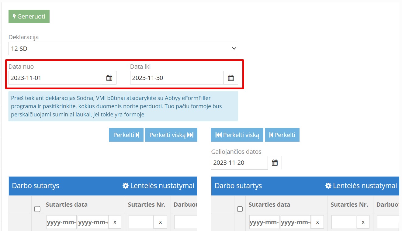 12SD formos generavimo langas