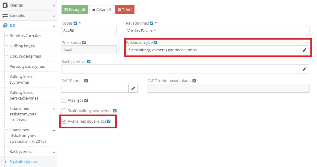 Atskaitingų asmenų sąskaitų kūrimas ir naudojimas
