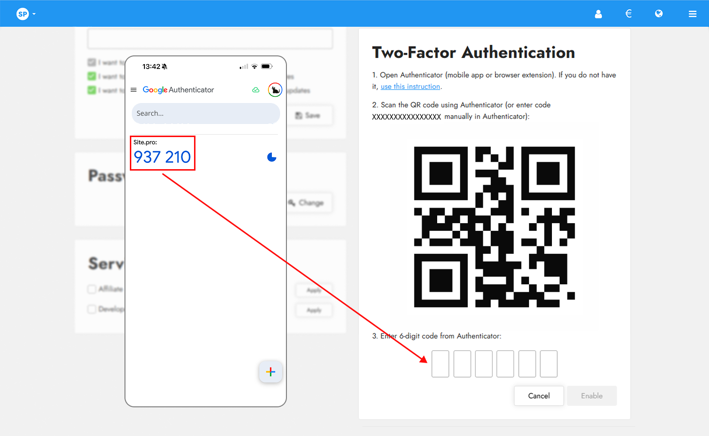 How to activate Two-Factor Authentication (2FA)? - Site.pro