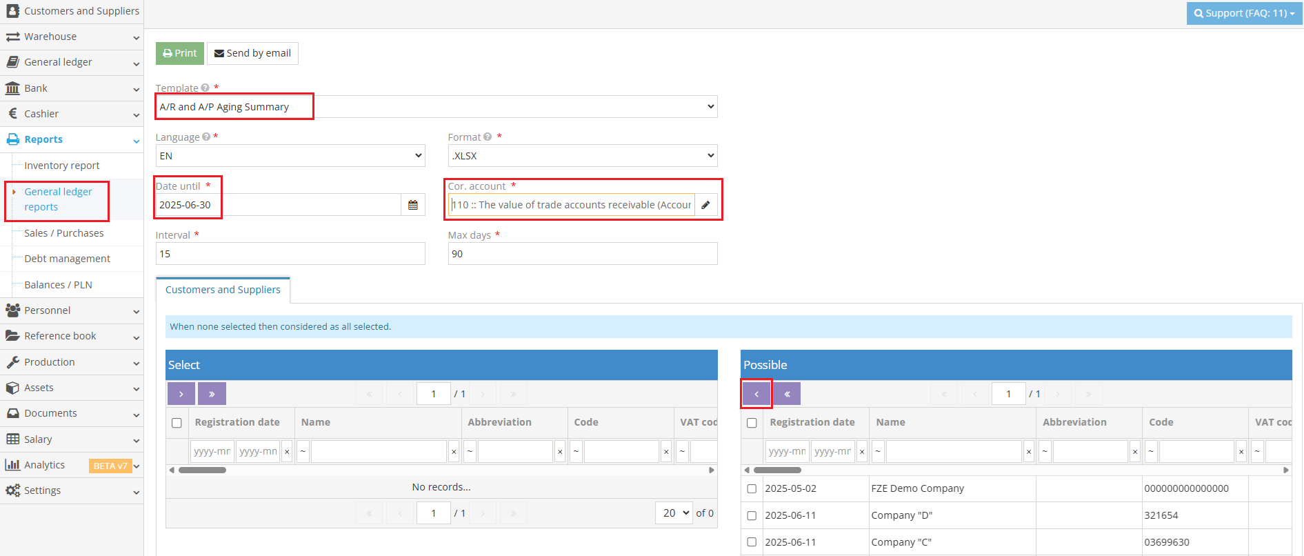 Accounts Receivable and Payable Aging Summary report example