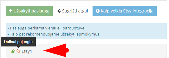 Dalinis API raktas integracijos nustatymuose