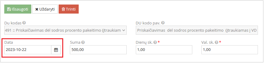 DU priskaitymo kodų naudojimas iki procento pakeitimo