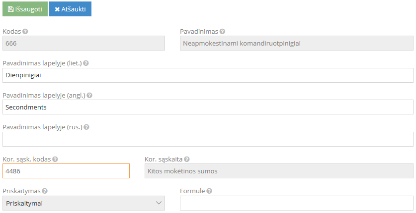 DU kodų priskyrimas neapmokestinamiems komandiruotpinigams
