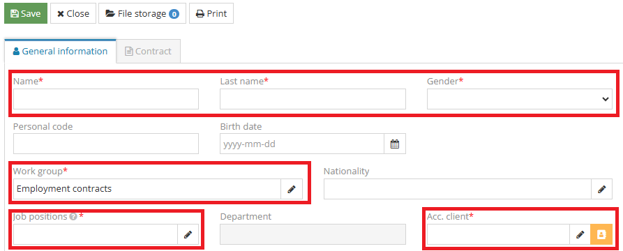 Employment contract form for manager
