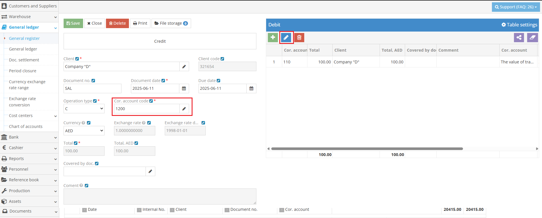 Editing General Ledger document interface