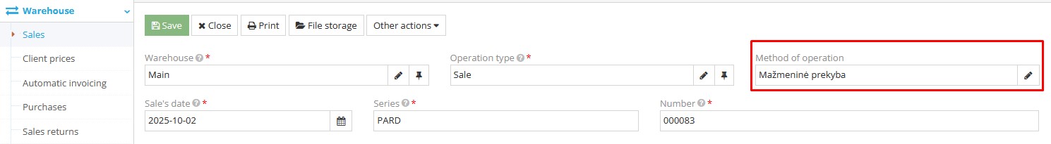 Field for method of operation filled automatically
