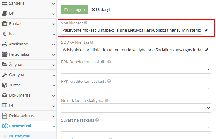 VMI kliento priskyrimo nustatymai buhalterijoje