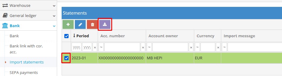 Importing bank statement entries into accounting module