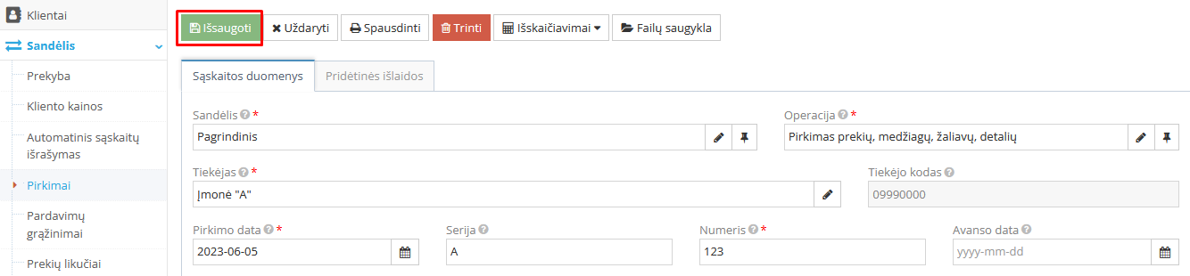 Dokumento išsaugojimo mygtukas