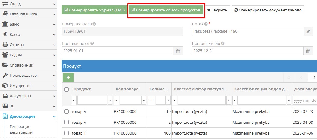 Список товаров для журнала GPAIS