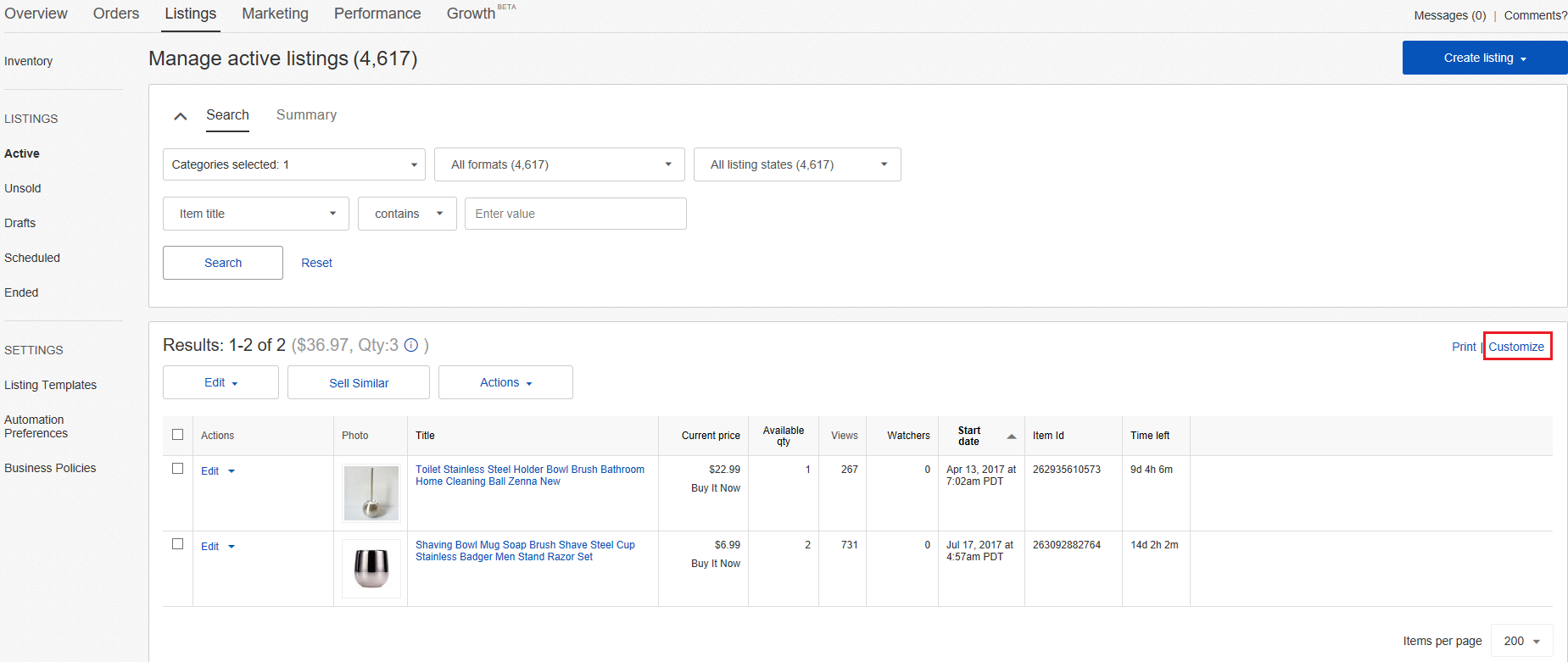 Выбор поля Custom Label в учётной записи eBay Выбор поля Custom Label в учётной записи eBay