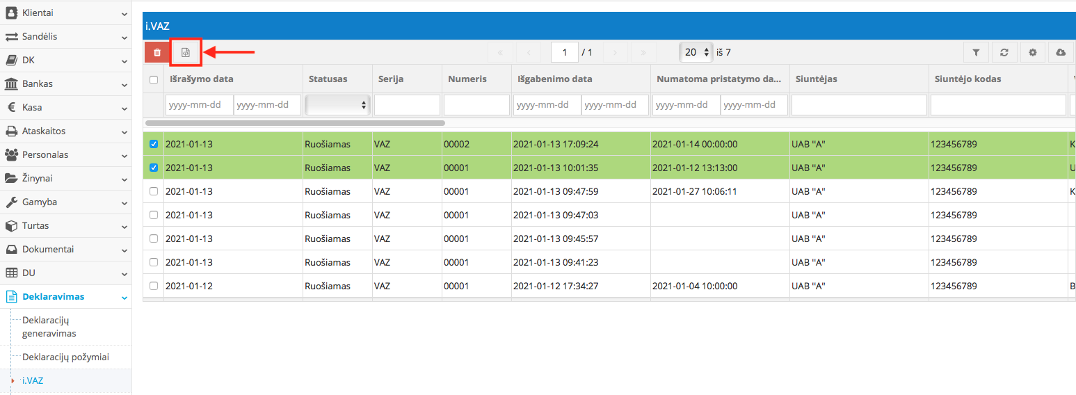 Generuoti XML failo pavyzdys i.VAZ deklaravimui