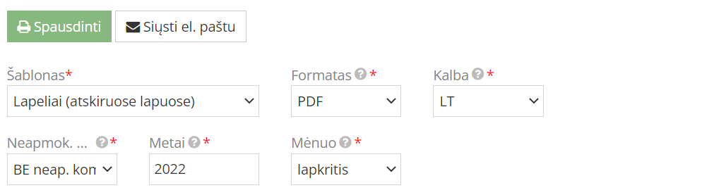 Darbo užmokesčio lapelių pasirinkimas siuntimui