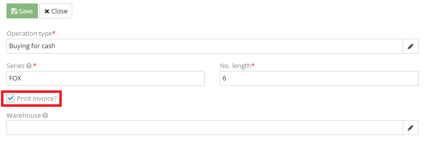 Option for print invoice in document series settings