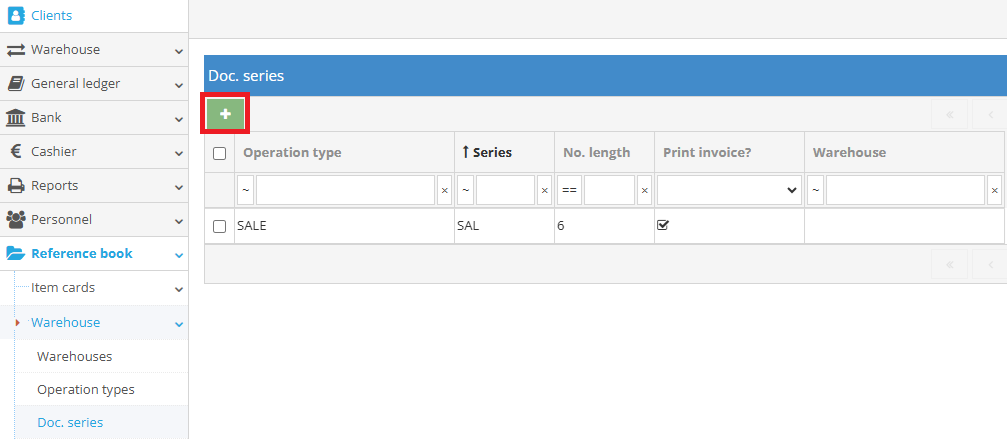 Creating new document series in warehouse reference book