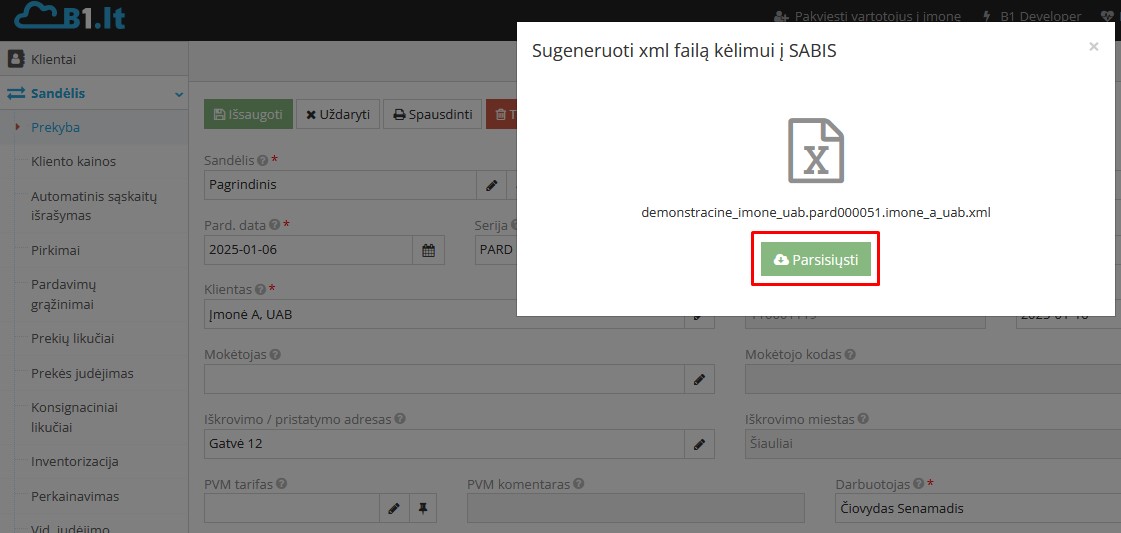 SABIS dokumento parsisiuntimas į kompiuterį