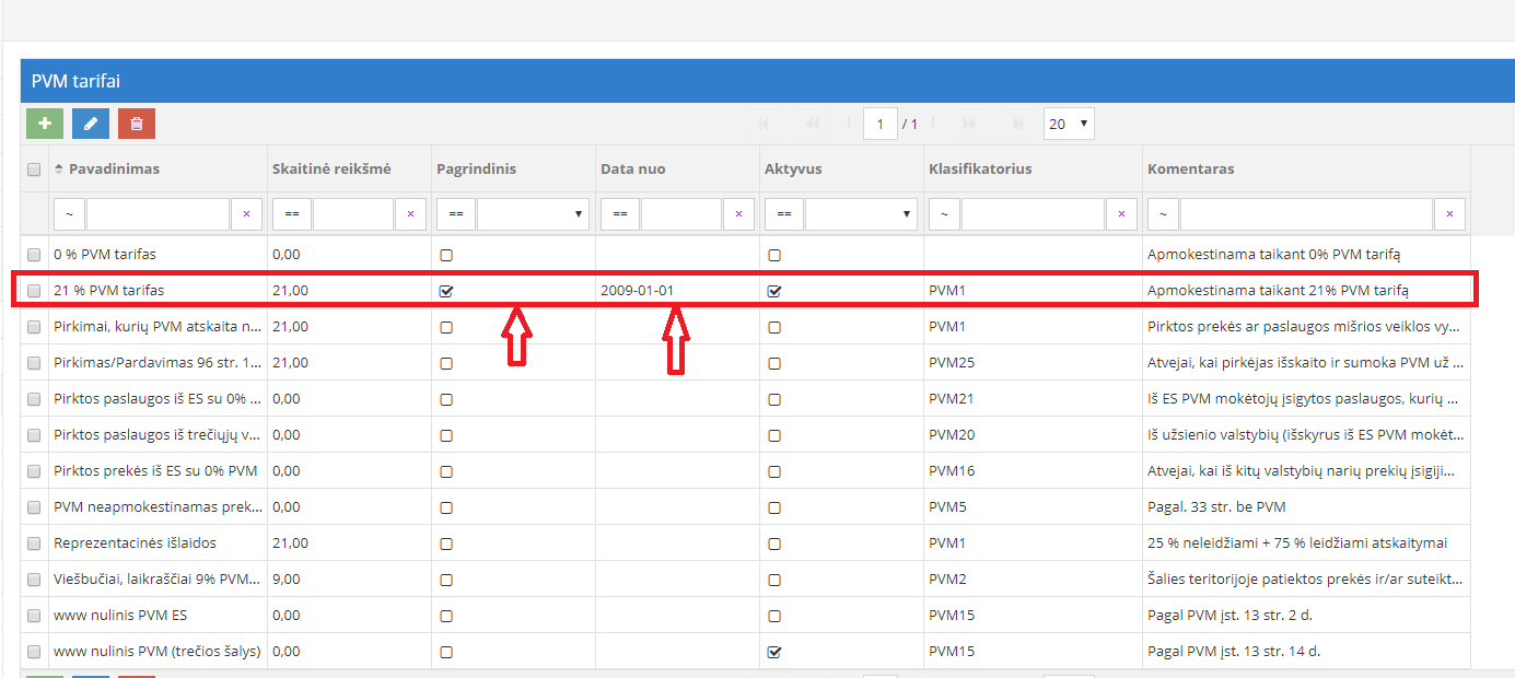 PVM tarifų nustatymo pavyzdys apskaitos sistemoje