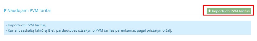 PVM tarifų importo funkcija pagal šalis