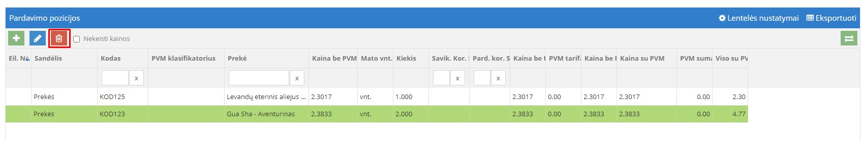 Prekės pašalinimas iš nurašymo akto