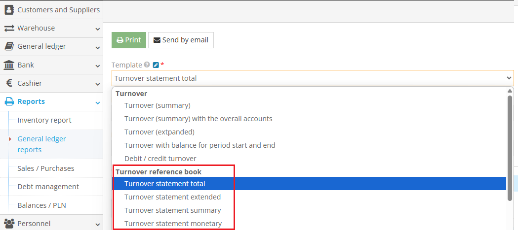 Turnover Ledger reference book report interface example
