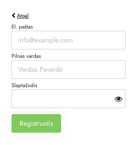 Registracijos formos užpildymas svetainėje Site.pro