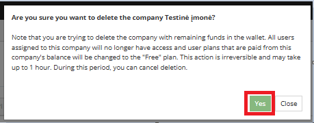 Company deletion confirmation window