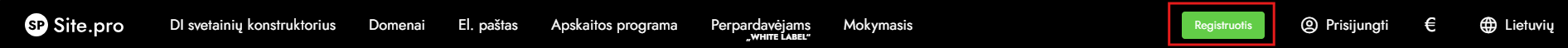 Registracijos mygtuko pasirinkimas svetainėje Site.pro