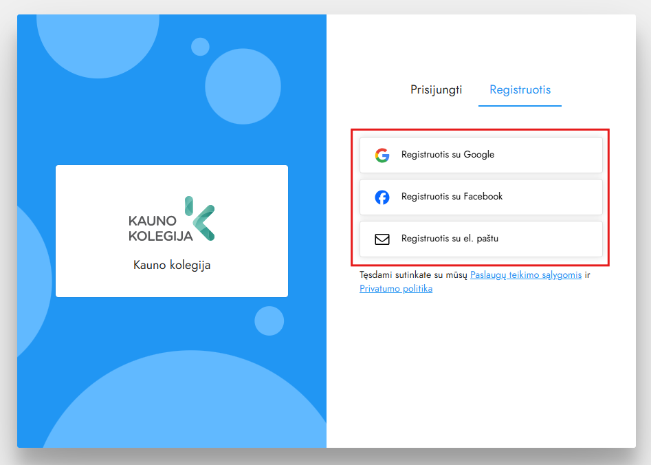 Studentų registracijs laukas