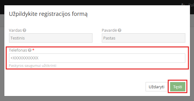 Studentų registracijs laukas