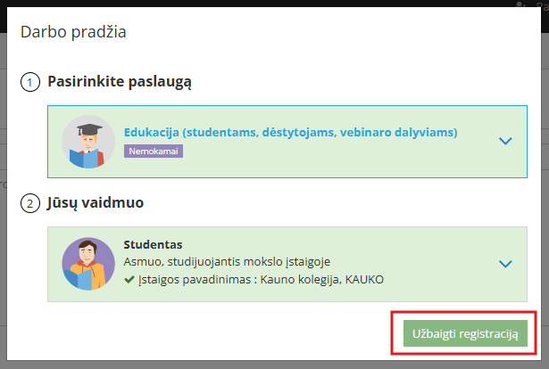 Studentų registracijs laukas