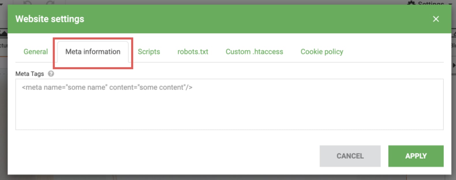Add HTML metadata in "Meta information"