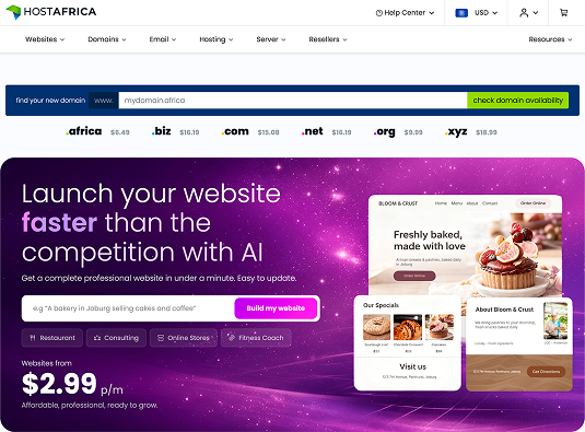 HOSTAFRICA homepage