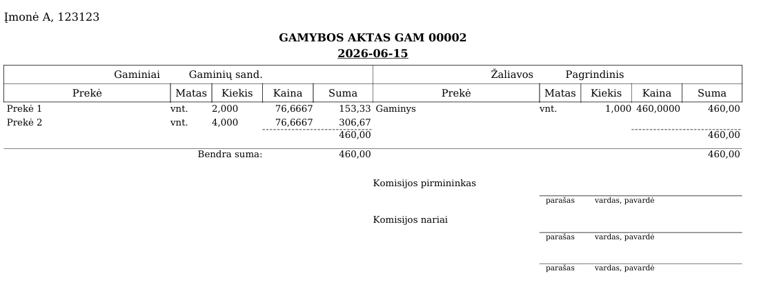 Komplektavimo/iškomplektavimo akto šablono parinkimo langas