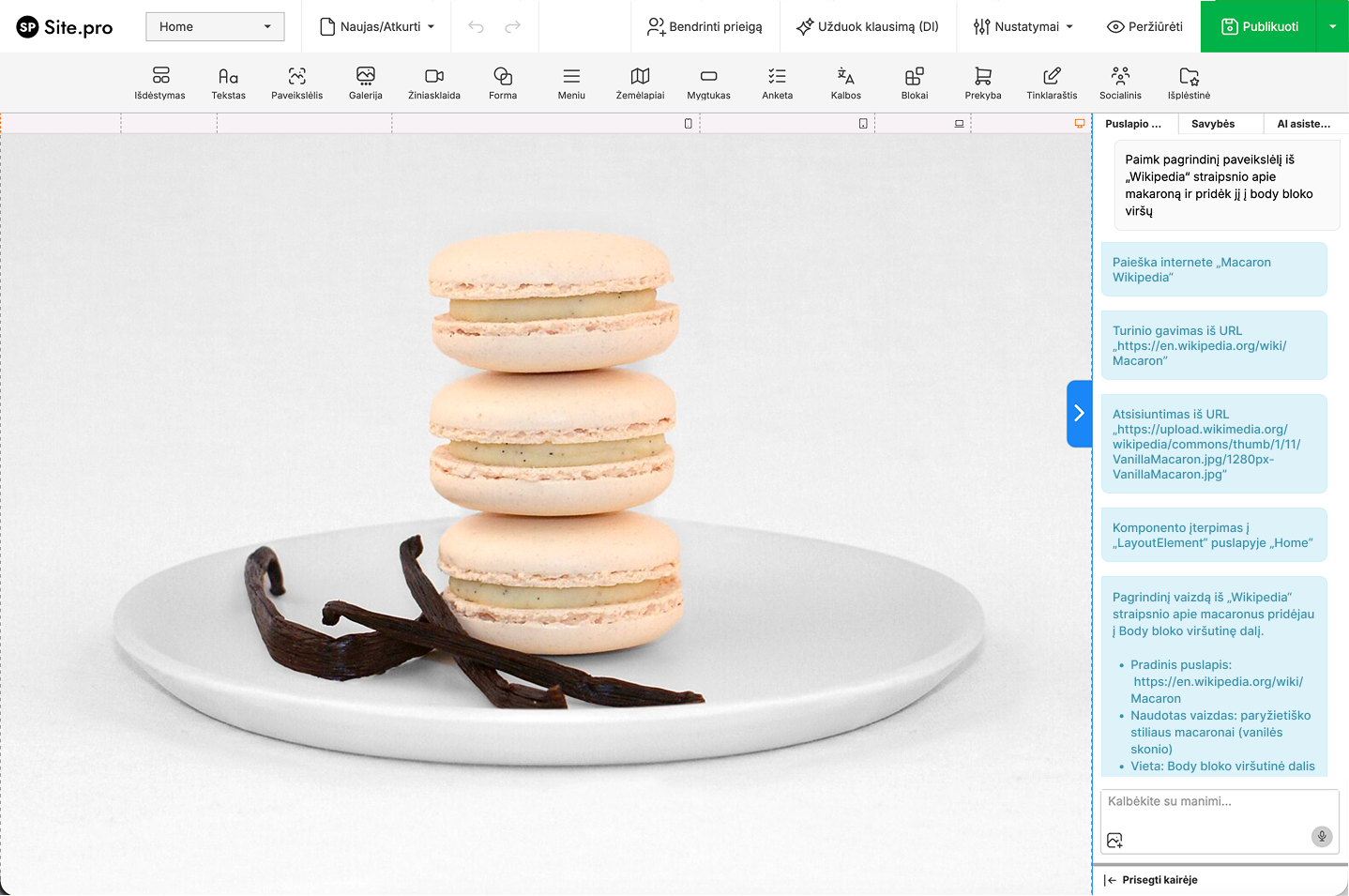 AI Builder Assistant atsisiuntimo failo funkcija