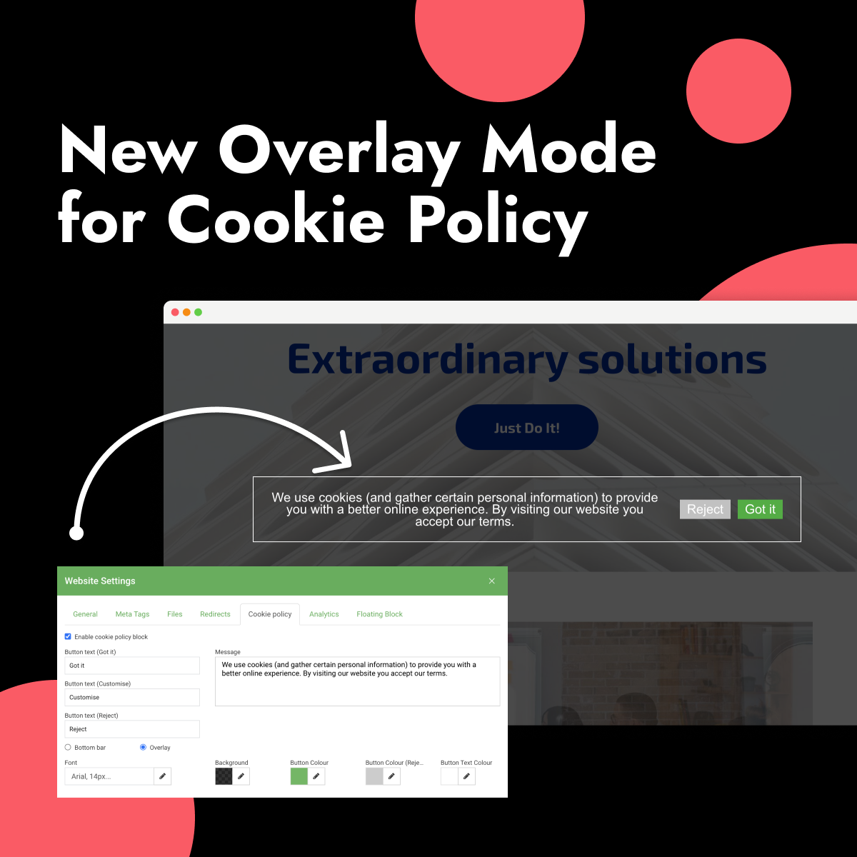 Cookie policy overlay mode example